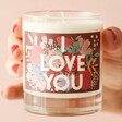 Model Holding I Love You Scented Soy Valentine's Day Candle