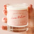Model Holding Personalised Love Potion Scented Soy Valentine's Day Candle