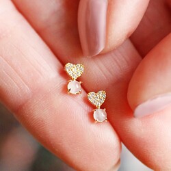 Crystal Heart and Quartz Stone Stud Earrings