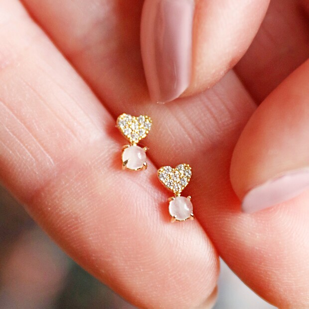 Crystal Heart and Quartz Stone Stud Earrings Crystal Heart and Quartz Stone Stud Earrings