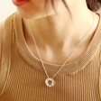 model wearing personalised sterling silver russian ring valentine's necklace
