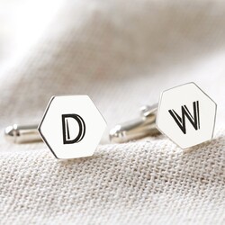 Personalised Initial Sterling Silver Hexagonal Cufflinks