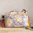 Quilted Grey Floral Make Up Bag with Brushes