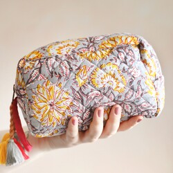 Quilted Grey Floral Make Up Bag