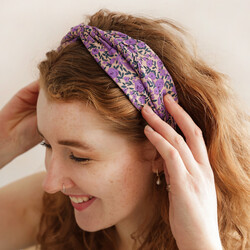 Floral Twist Fabric Headband in Purple
