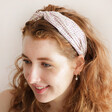 model wearing Purple Polka Dot Twist Fabric Headband