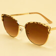 Close-up of Powder Tortoiseshell Frame Sunglasses in Gold