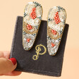 Powder Embellished Leopard Print Hair Clips on Velvet Card