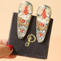Powder Embellished Leopard Print Hair Clips