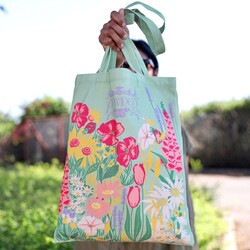 Powder Mint Green Country Garden Tote Bag