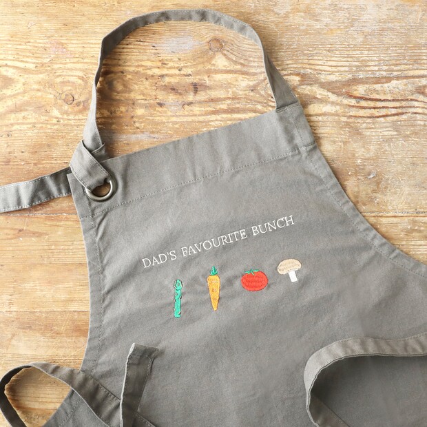 Personalised Embroidered Birth Vegetable Grey Apron Personalised Embroidered Birth Vegetable Grey Apron