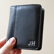 Model Holding Black Personalised Initials Vegan Leather Wallet