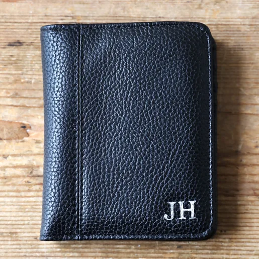 Front of Personalised Initials Vegan Leather Wallet