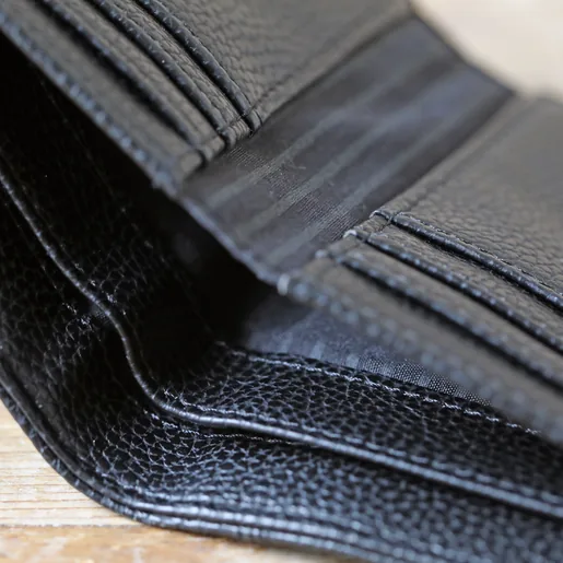 Close Up of Note Slots in the Black Personalised Initials Vegan Leather Wallet