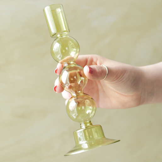 Model Holding Sass & Belle Bubble Candlestick Holder in Olive