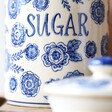 Close Up of Sass & Belle Blue Willow Sugar Storage Jar