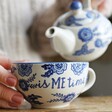 Model Pouring with Sass & Belle Blue Willow Tea For One Teapot and Cup