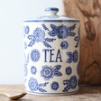 Sass & Belle Blue Willow Tea Storage Jar on Counter