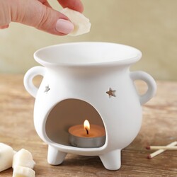 Mystical Moon Cauldron Oil Burner in White