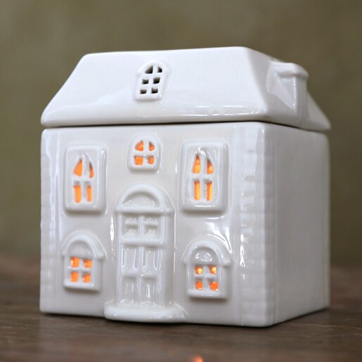 White Ceramic House Wax Melt Burner on Table Top