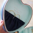 Secret Pocket Inside of Navy Love Heart Travel Jewellery Case