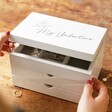 Model Opening Personalised Birth Flower Valentine's Jewellery Box with Drawers