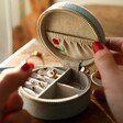 Personalised Embroidered Flowers Mini Round Velvet Jewellery Case with Jewellery Inside