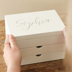Personalised Name White Jewellery Box with Drawers