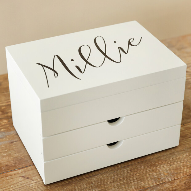 Personalised Triple Drawer Name Jewellery Box Personalised Triple Drawer Name Jewellery Box