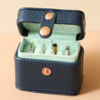 Rings Inside Petite Travel Ring Box in Navy and Mint Green
