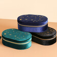 Starry Night Velvet Oval Jewellery Case in Teal With Black and Navy Options