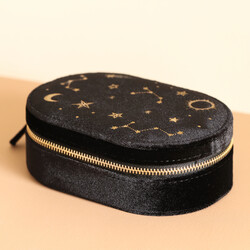 Starry Night Velvet Oval Jewellery Case in Black