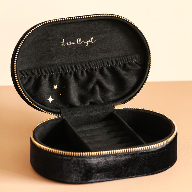 Starry Night Velvet Oval Jewellery Case in Black | Lisa Angel