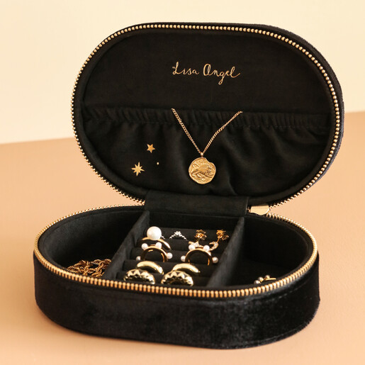 Starry Night Velvet Oval Jewellery Case in Black | Lisa Angel