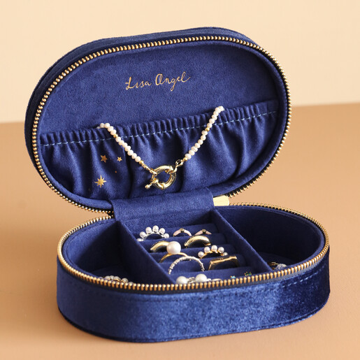 Starry Night Velvet Oval Jewellery Case in Navy | Lisa Angel