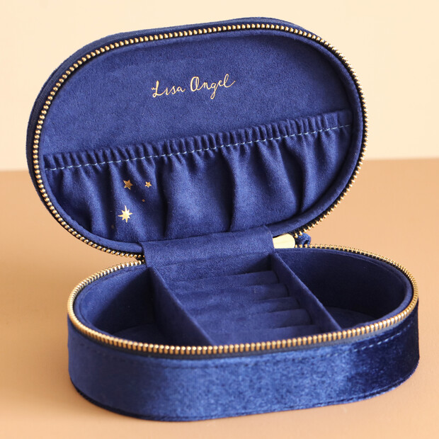 Starry Night Velvet Oval Jewellery Case In Navy 