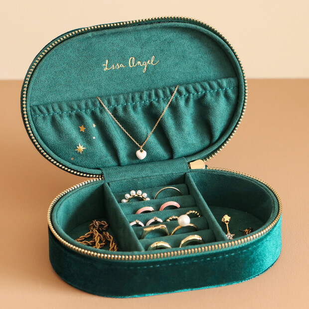 Starry Night Velvet Oval Jewellery Case in Teal | Lisa Angel