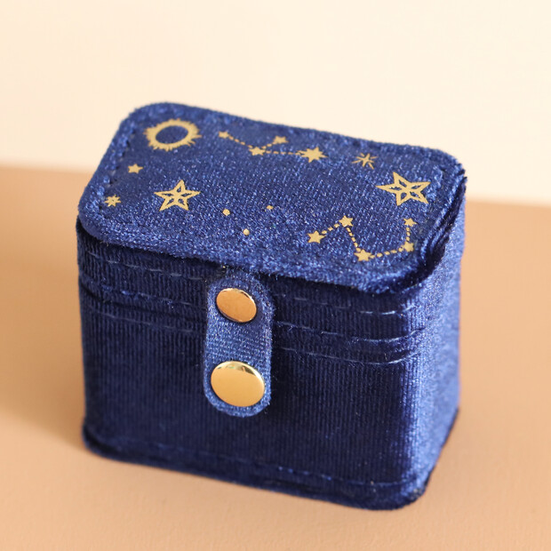 Starry Night Velvet Petite Travel Ring Box in Navy