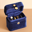 Starry Night Velvet Petite Travel Ring Box in Navy Filled With Gold Jewellery