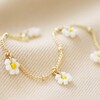 Close Up Beaded Daisy Satellite Chain Anklet in Gold on Fabric