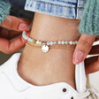 Personalised Semi-Precious Stone Bead and Chain Anklet in Pastel Blue on model