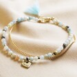 Personalised Semi-Precious Stone Bead and Chain Anklet in Pastel Blue with personalised heart charm