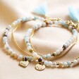 Personalised Semi-Precious Stone Bead and Chain Anklet in Pastel Blue x2 one with hewart charm one with disc charm