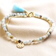 Personalised Semi-Precious Stone Bead and Chain Anklet in Pastel Blue with Personalised Disc Charm