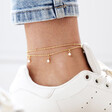 Set of 2 Pearl and Chain Anklets in Gold on model