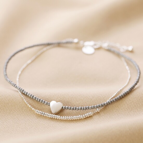 Silver and Grey Beaded Anklet