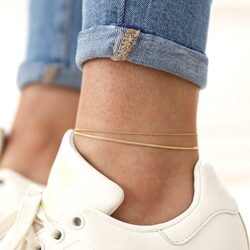 Stainless Steel Double Snake Chain Anklet in Gold
