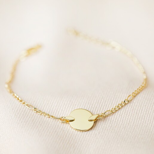 Delicate Disc and Figaro Chain Bracelet in Gold