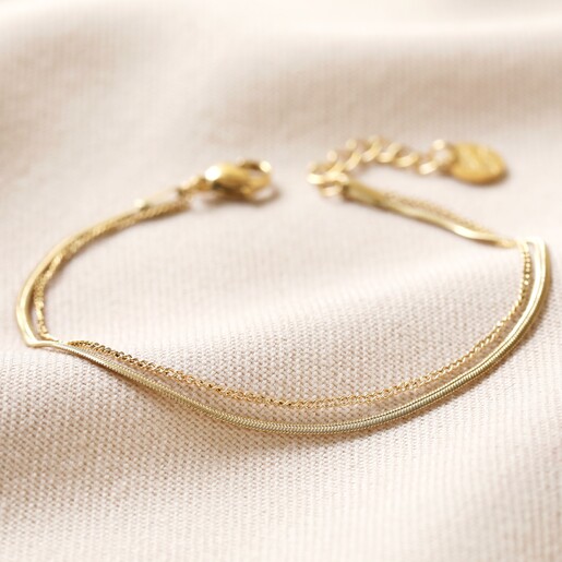 Gold Stainless Steel Double Snake Chain Bracelet
