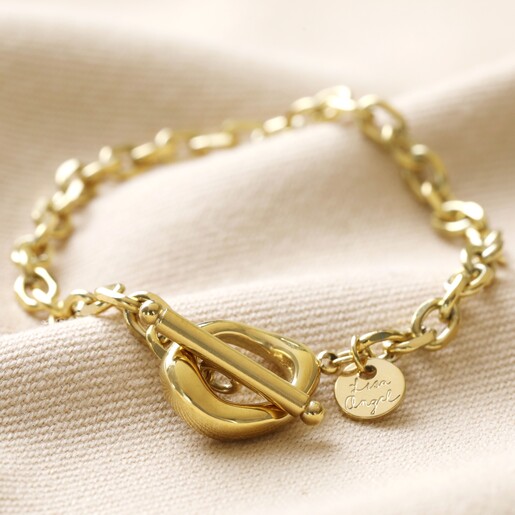 Gold Stainless Steel Organic T-Bar Bracelet | Lisa Angel